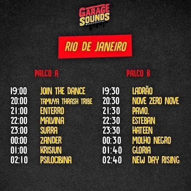 Horarios dos shows Garage RJ