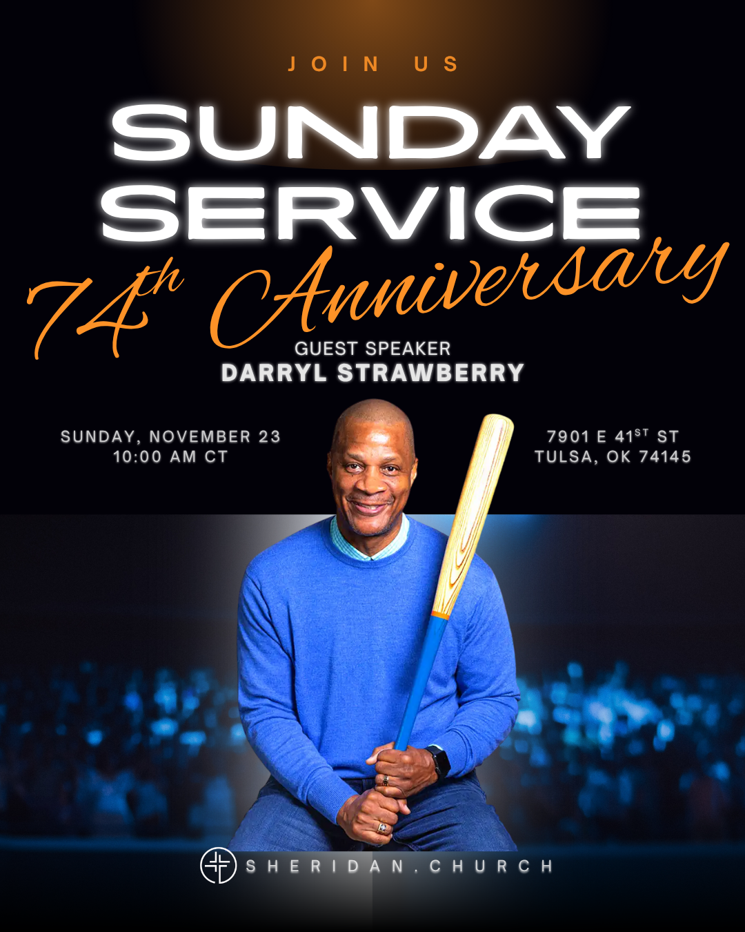 Black White and Orange Simple Modern Church Service Instagram Post